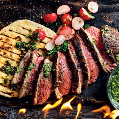 Beef picanha with flatbreads, chimichurri and fried chilli oil