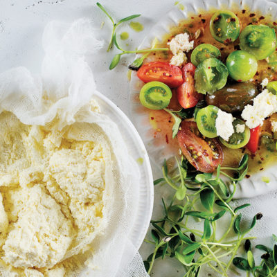 Home-made Ricotta cheese with exotic tomato salad