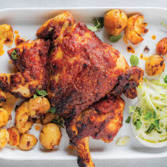 Peri-peri spatchcock chicken with apple-and-mint tzatziki