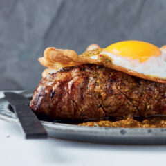 Peri-peri steak with organic fried eggs