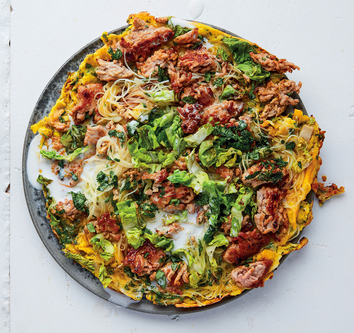 vietnamese-scrambled-eggs-with-pork-mince-lettuce-and-herbs