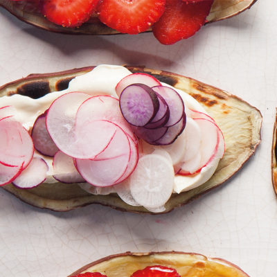 sweet-potato-toast-with-cream-cheese-and-radishes