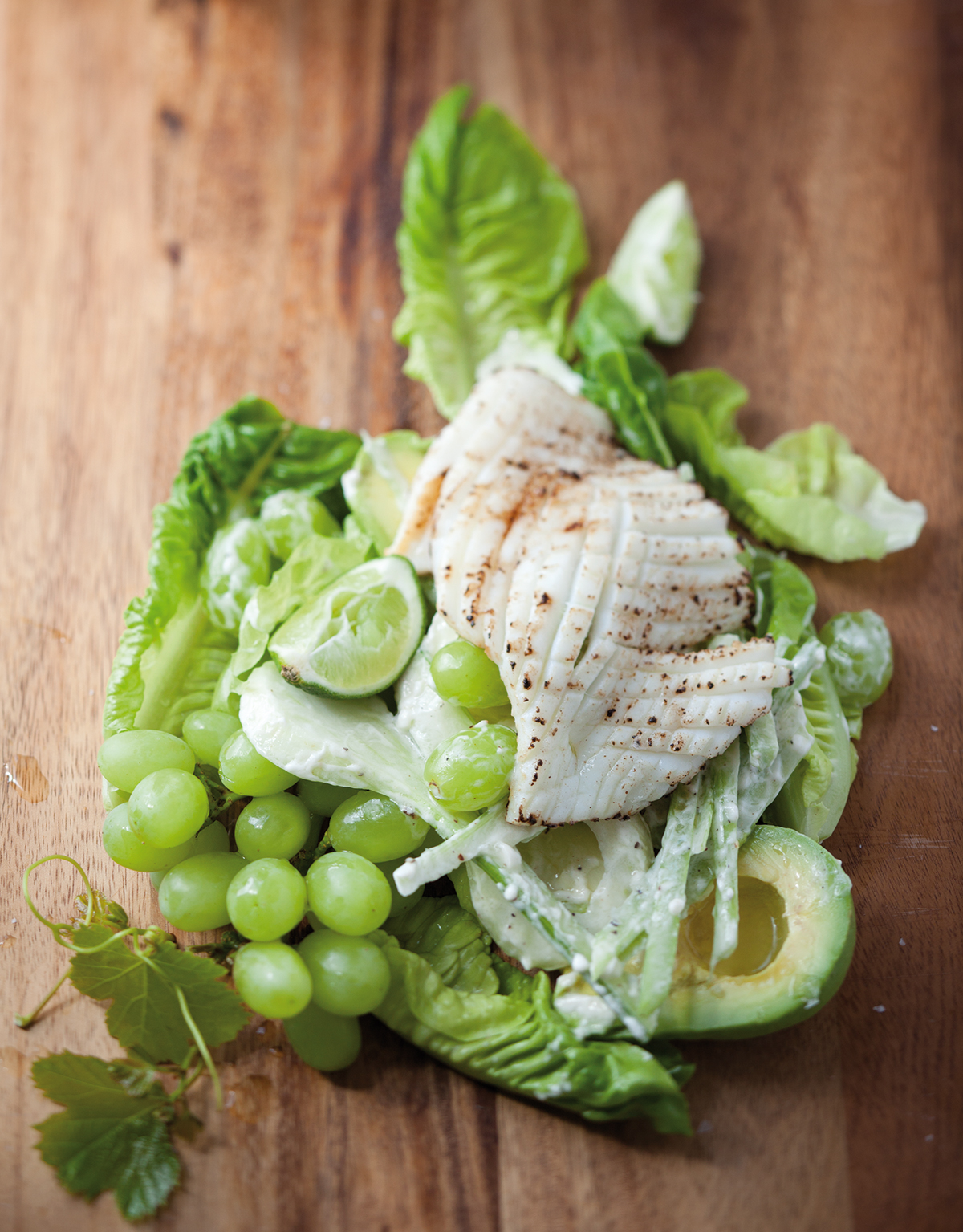 grilledcalamaristeakswithgrapesaladandhomemademayo