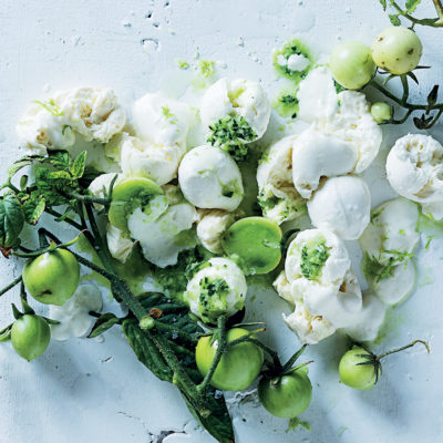 Bocconcini with cucumber juice dressing