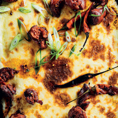 Mexican cheese dip with roast chilli and chorizo
