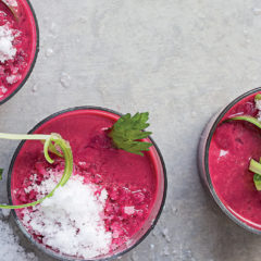 Avocado and beetroot with litchi snow