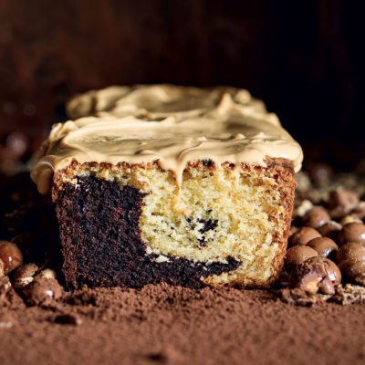 Marble cake with peanut-butter frosting