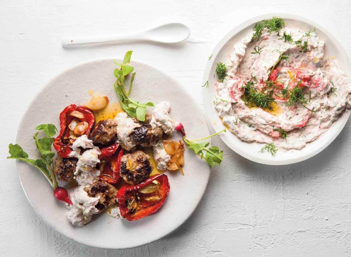 Meatballs with radish tzatziki and roast peppers | Woolworths TASTE