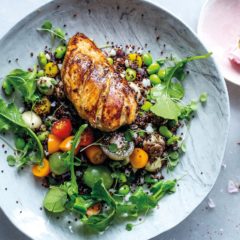Honey, soya and mustard chicken with warm samp-and-quinoa salad