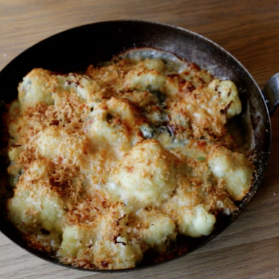 Watch: how to rustle up a cauliflower, blue cheese and Parmigiano Reggiano bake