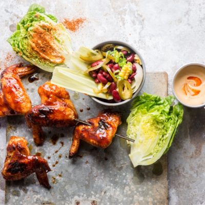 Chicken wings with spiced lettuce wedges