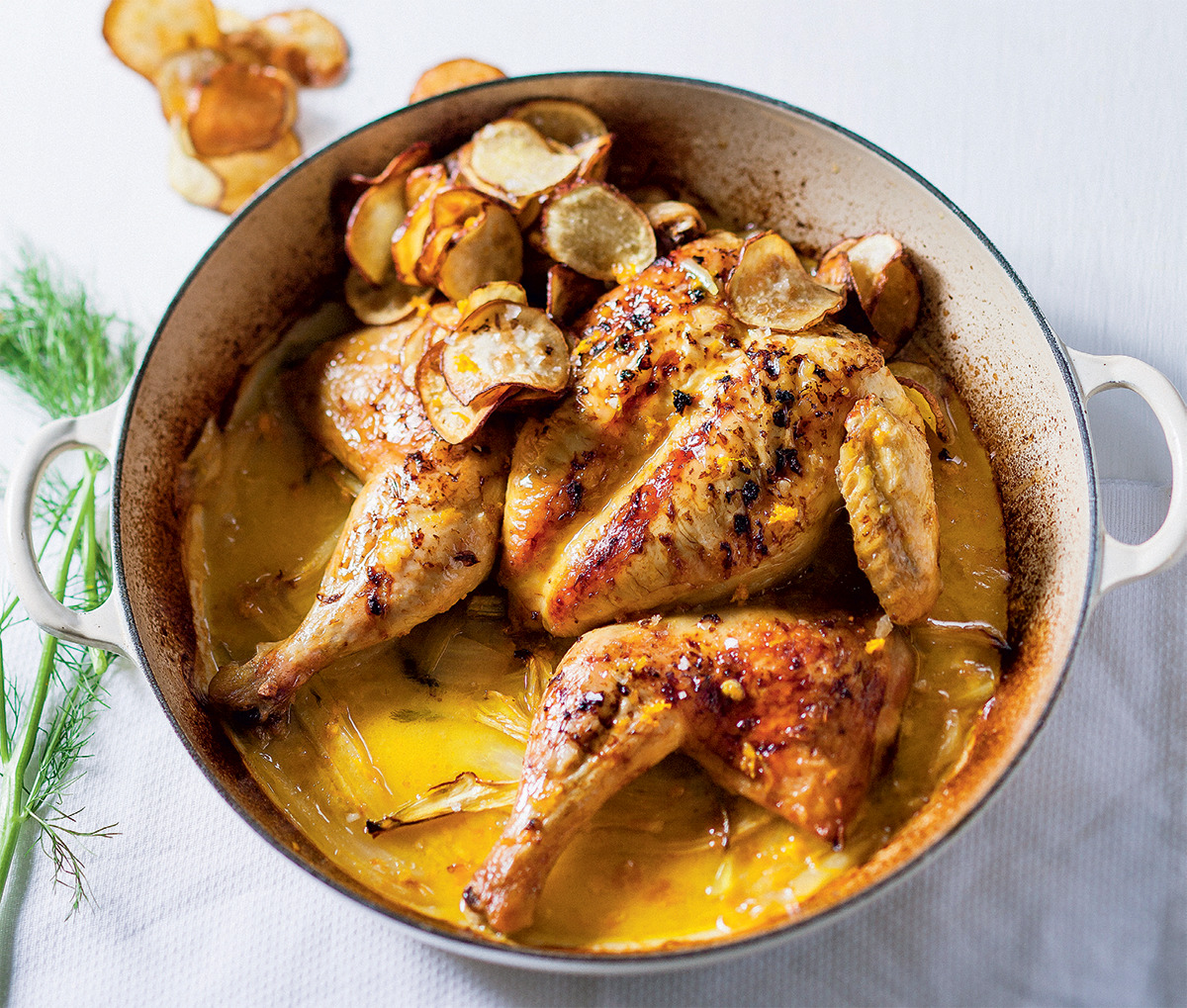 Fennelandorange roast chicken with sweet potato crisps Woolworths TASTE