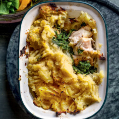 Fish-and-kale pie with sweet-potato topping