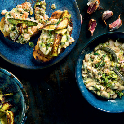 Smoky baby marrows with garlicky cannellini beans on toast