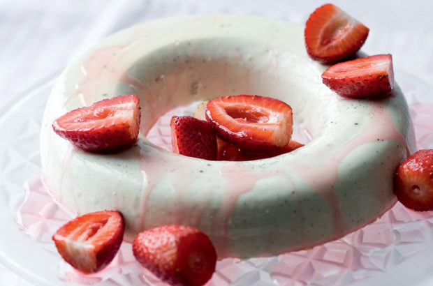 Buttermilk and vanilla panna cotta with syrupy strawberries recipe