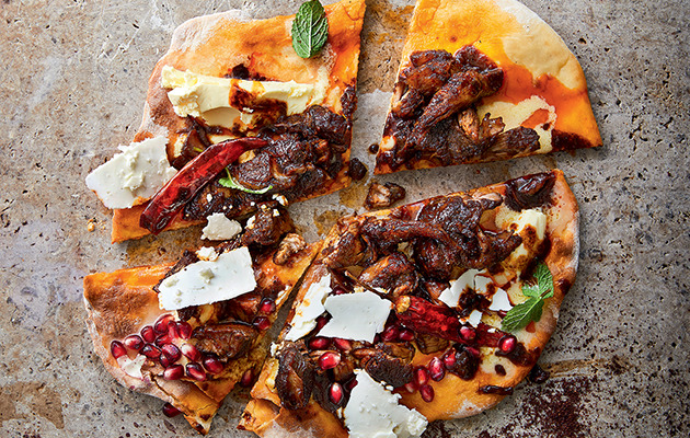 Mediterranean-inspired flatbread-with slow cooked lamb recipe