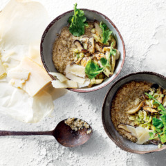 Savoury oats with creamy leeks, mushrooms and Parmesan