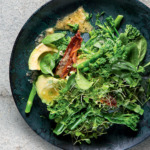 Tenderstem broccoli, avocado and bacon dressed with warm anchovy butter recipe