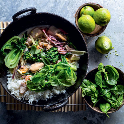 Coconut seafood and Asian greens stir-fry
