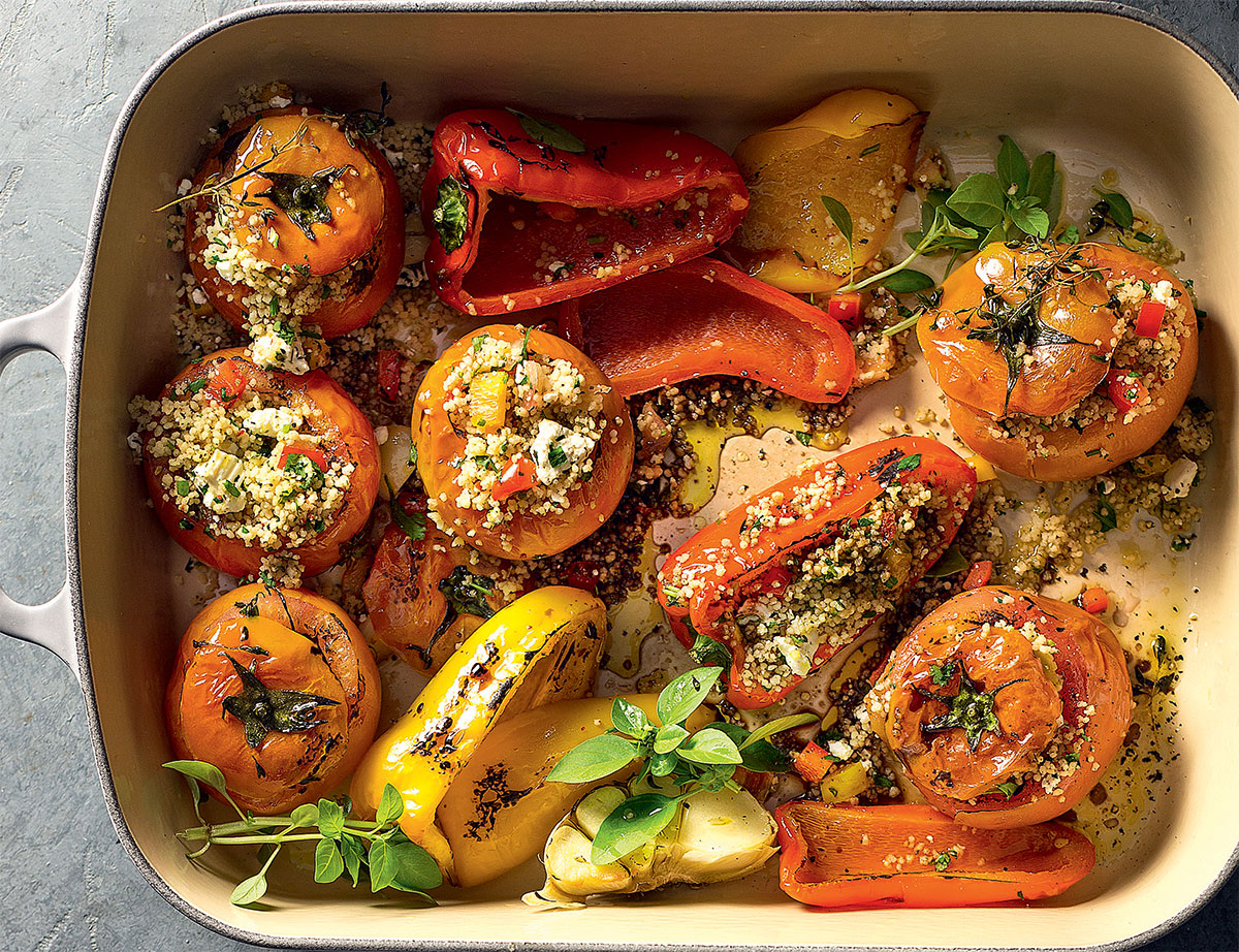 Herby couscous-stuffed tomatoes and peppers recipe