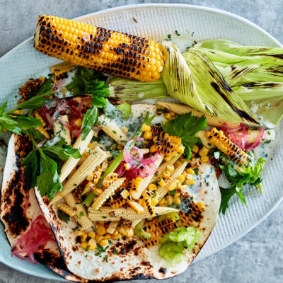 Two-corn salad with charred tortillas