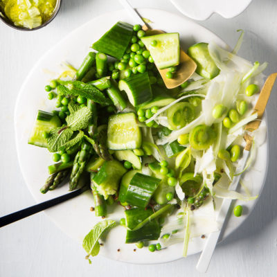 Green salad with cucumber-seed dressing