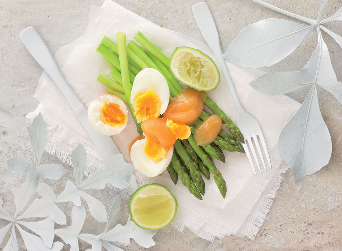Fresh asparagus with apple butter and soft-boiled egg recipe