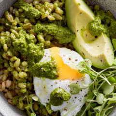Kale-and-herb barley bowl with poached egg