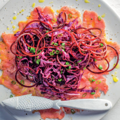 Tuna carpaccio with red cabbage and beetroot