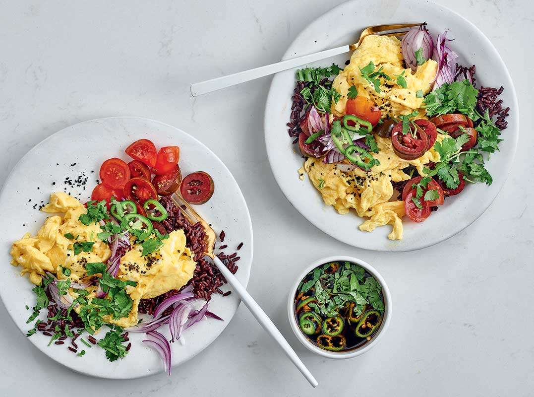 Scrambled eggs and black rice recipe | Woolworths TASTE