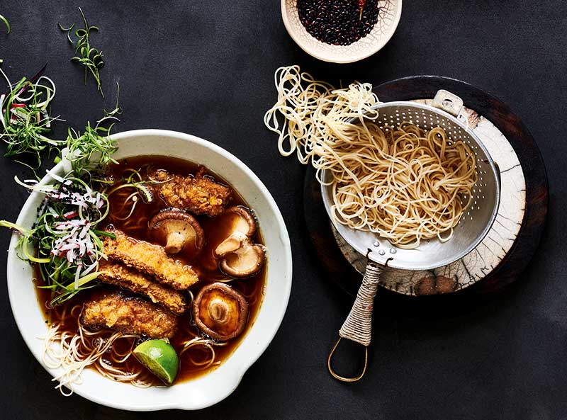 Crumbed beef noodle bowl recipe