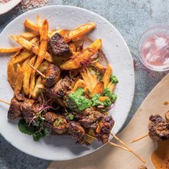 Paprika lamb kebabs with twice-cooked chips
