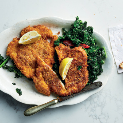 Grana Padano-and-coppa crumbed chicken with sautéed kale | Woolworths TASTE