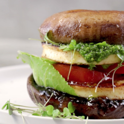Brown mushroom-and-halloumi burger