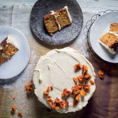 Banana-and-pineapple carrot cake with honeycomb-and-Clemengold icing