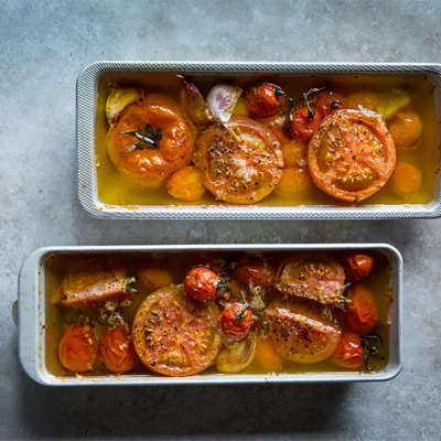 Confit tomatoes in garlic-and-anchovy oil