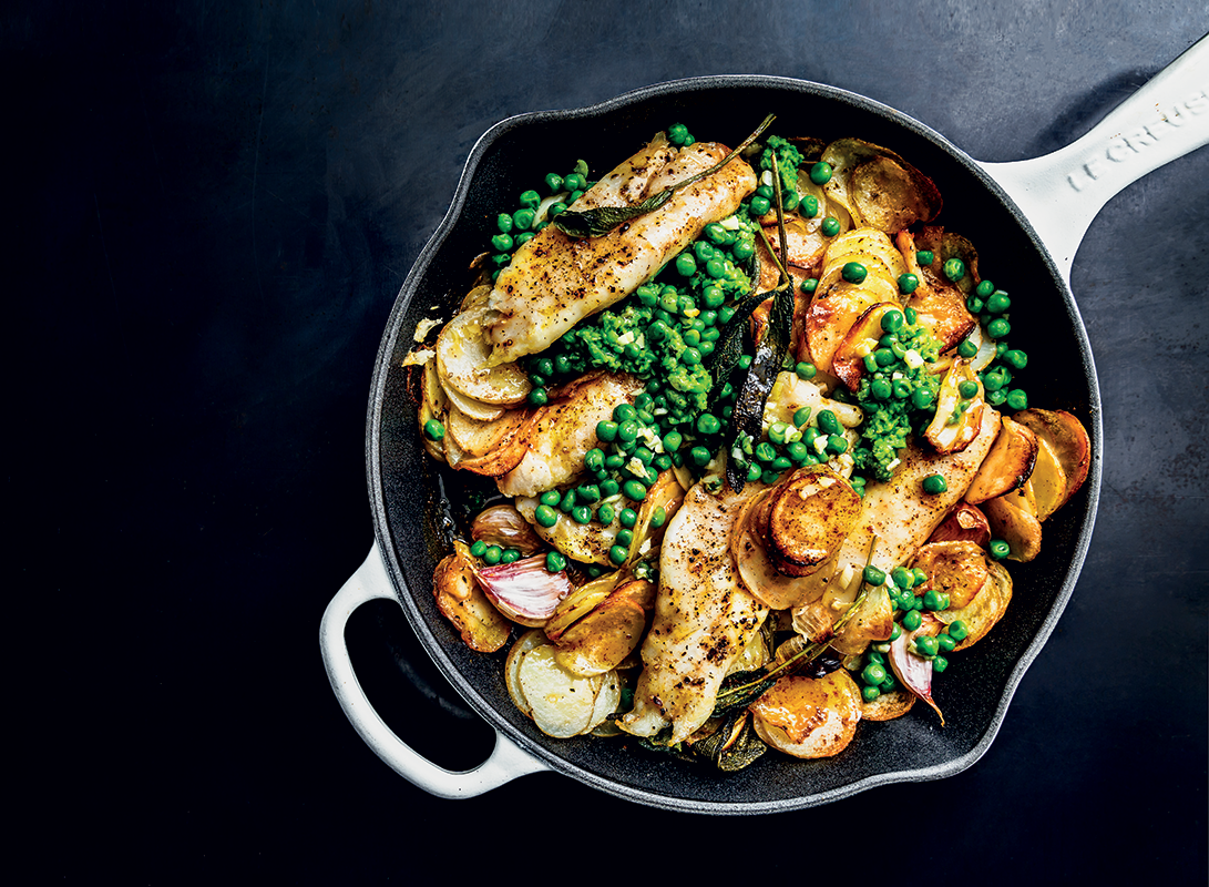 Potatocrusted baked hake with smashed peas Woolworths TASTE