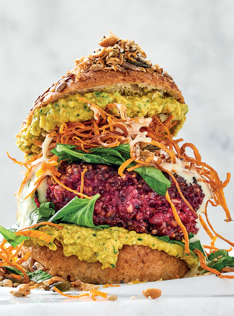 Beetroot And Quinoa Crunch Burgers With Turmeric Hummus And Carrot Chips Woolworths Taste