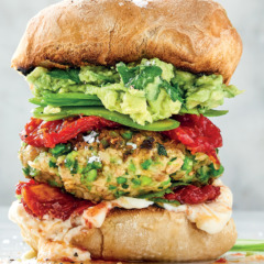 Butter bean-and-pea burgers with smashed avocado