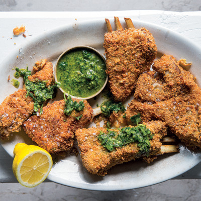 Crusted lamb ribs with anchovy-and-parsley salsa