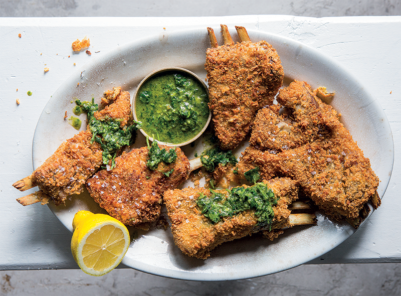 Crusted lamb ribs with anchovyandparsley salsa Woolworths TASTE