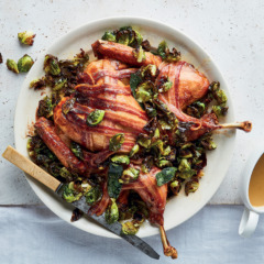 Spatchcock bacon-and-Brussels sprout confetti turkey with gravy