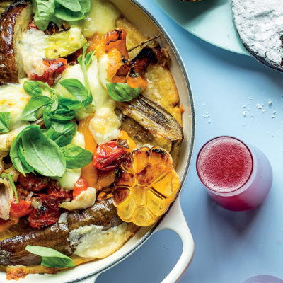 Farinata with slow-roasted vegetables and Italian cheeses