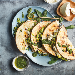 Green fast 'n' fresh quesadillas with chilli-and-mint dipping sauce
