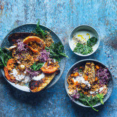 Lentil, grilled brinjal and butternut salad with tahini dressing