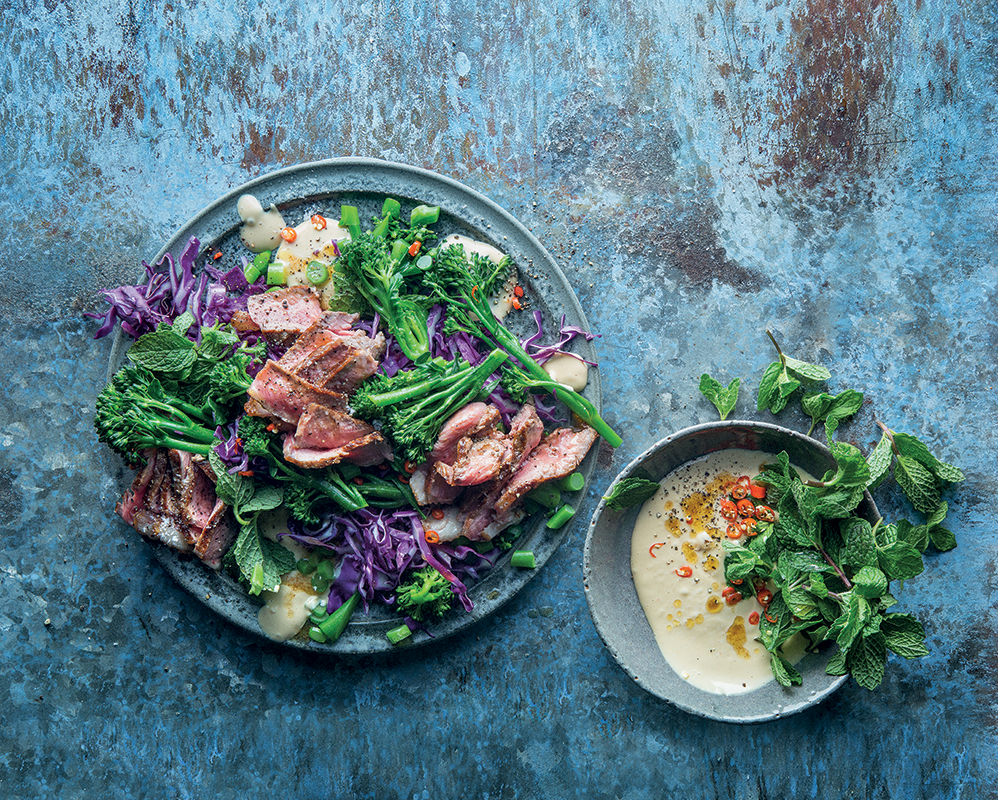 Tenderstem broccoli and steak salad with satay dressing Woolworths TASTE