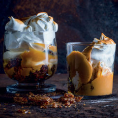 Ginger, caramel and meringue trifles with whisky sugar crumble