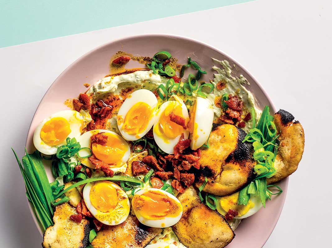 Turkish-inspired eggs with crispy chorizo and pita toast | Woolworths TASTE