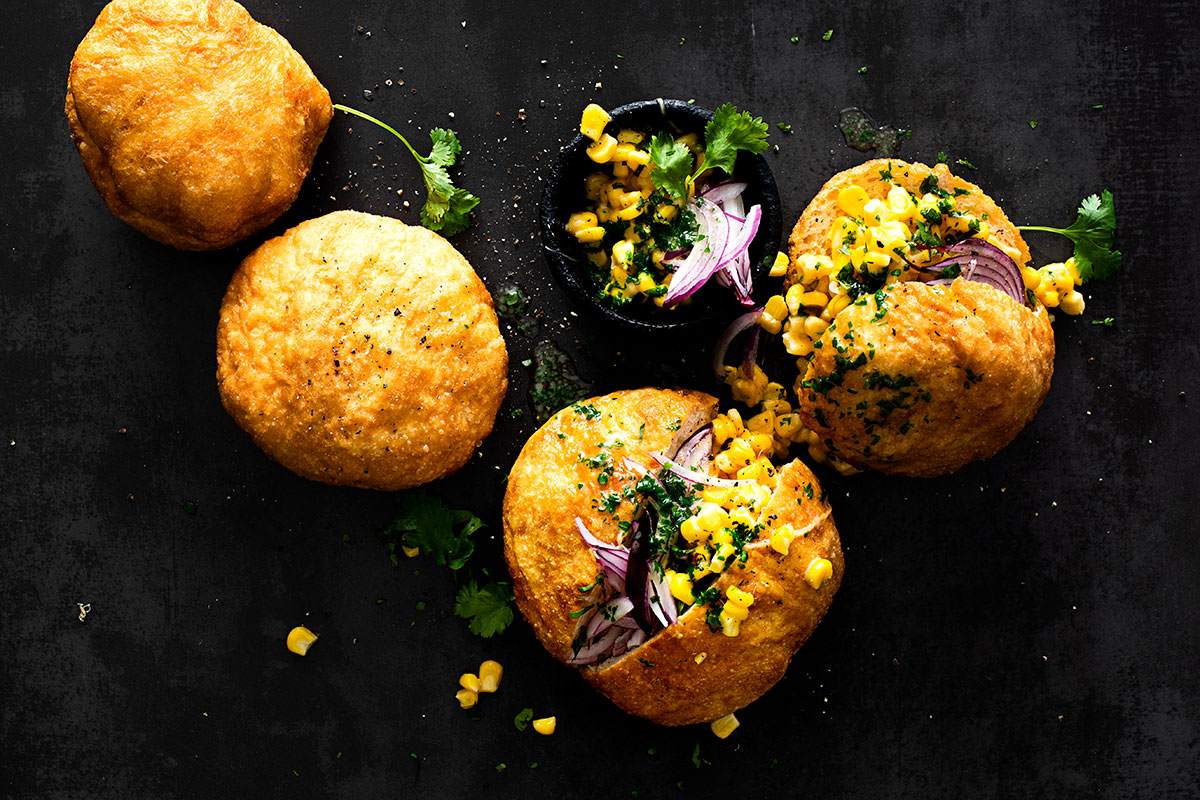 amagwinya with sweetcorn and cheese filling