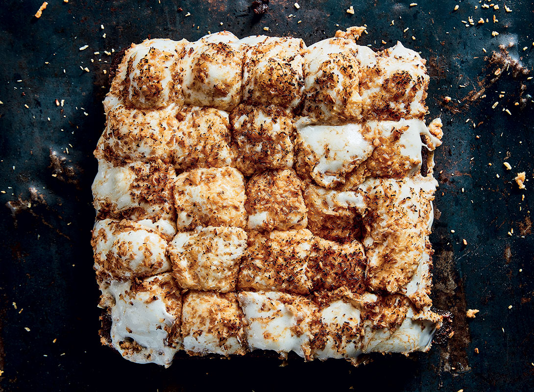 Coconut marshmallowtopped molten brownie slab Woolworths TASTE